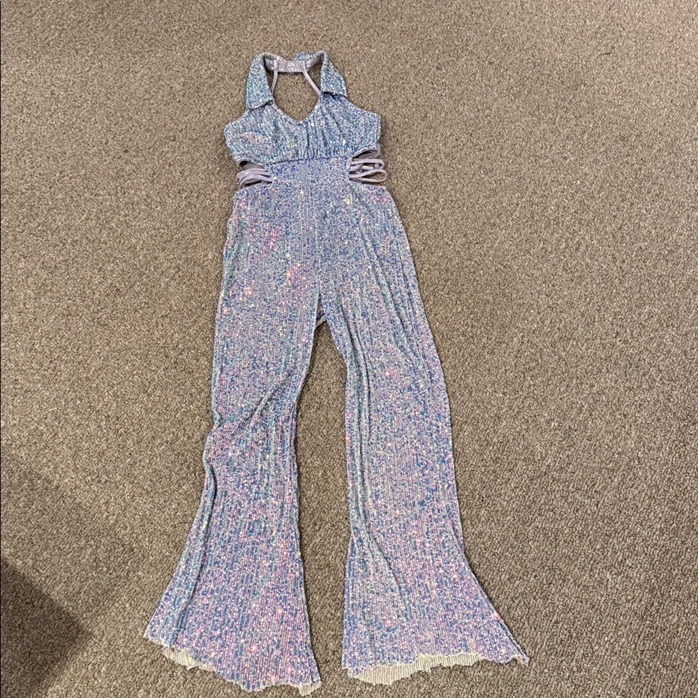 Sparkly Purple Romper Flared Bottoms
Dance costume